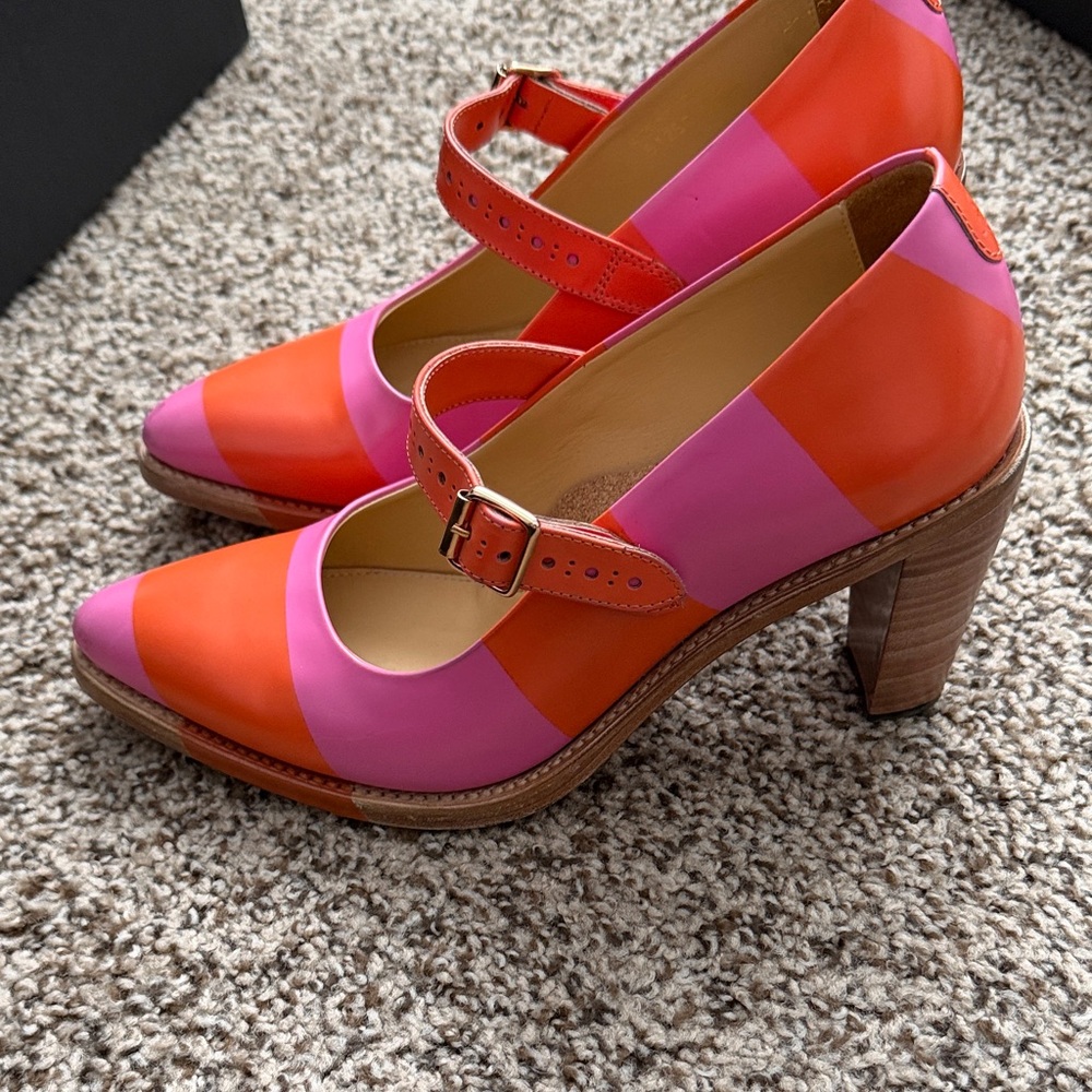 Colorblock Pink & Orange Mary Jane Mules - Picture 2 of 7